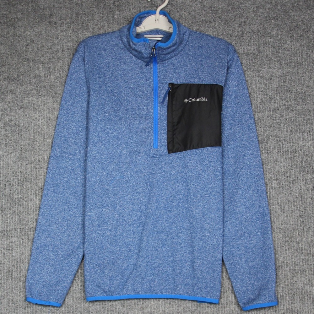 Columbia Mens Fleece Pullover 1/4 Zip‎ Pocket Blue Size M Athletic Outdoor